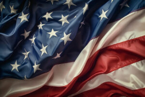 American flag with fabric waves