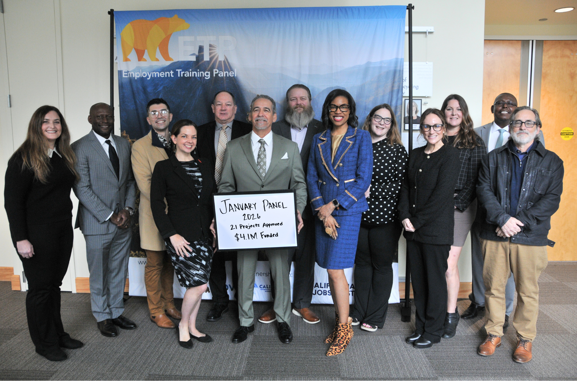 Group photo pf ETP Staff and panel members at the January 2026 panel meeting in Sacramento, CA. 21 projects approved totaling .1 million in funding.