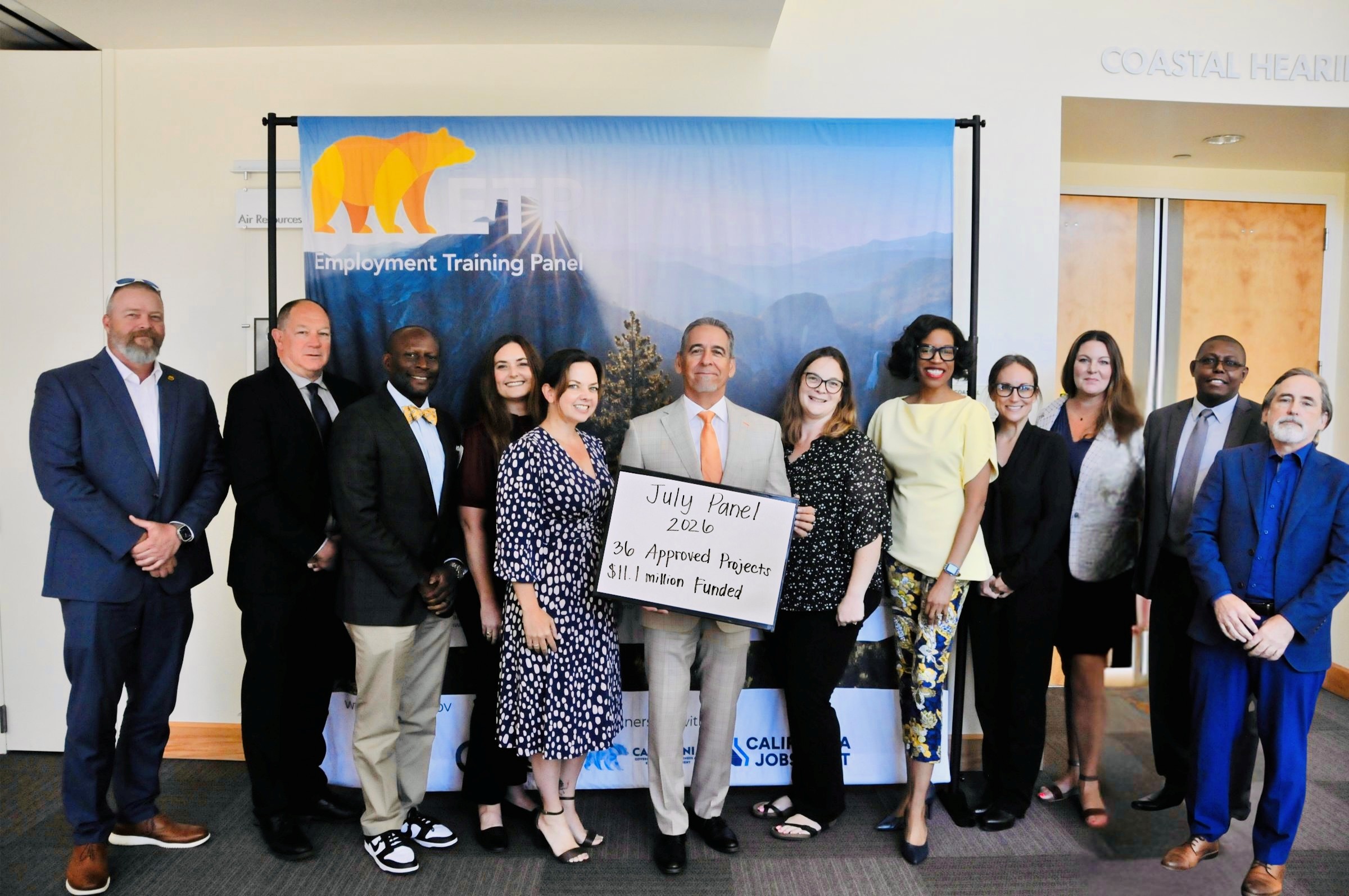 Group photo pf ETP Staff and panel members at the July 2026 panel meeting in Sacramento, CA. 36 projects approved totaling .1 million in funding.